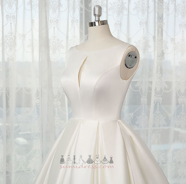Outdoor A-Line Sleeveless Demure Backless Satin Wedding Dress