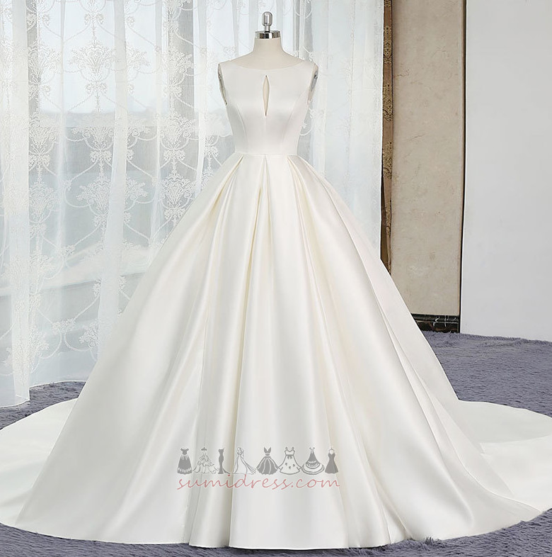 Outdoor A-Line Sleeveless Demure Backless Satin Wedding Dress