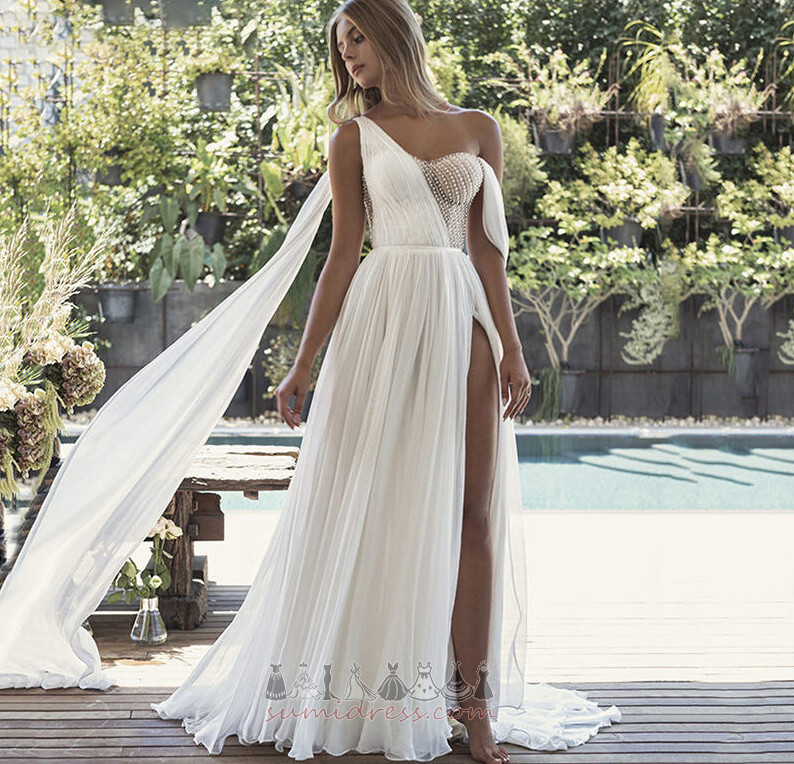 Outdoor Chic Sleeveless Natural Waist Floor Length One Shoulder Wedding Dress