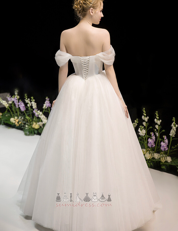 Outdoor Draped Tulle Capped Sleeves Natural Waist A-Line Wedding Dress