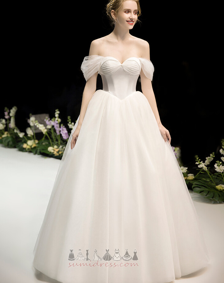 Outdoor Draped Tulle Capped Sleeves Natural Waist A-Line Wedding Dress