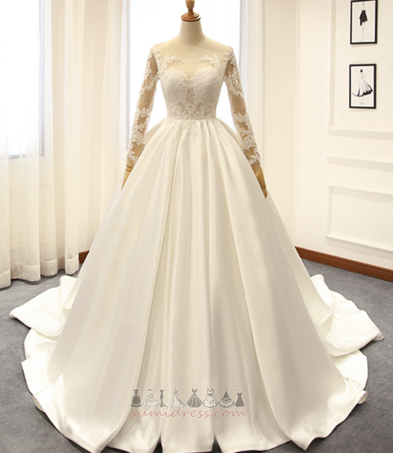 Outdoor Formal Lace-up Hourglass Court Train Long Sleeves Wedding Dress