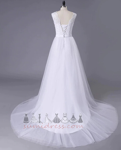 Outdoor Long Jewel Simple Medium A-Line Wedding Dress