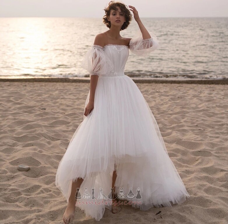 Outdoor Natural Waist Asymmetrical Tulle Sleeveless Summer Wedding Dress