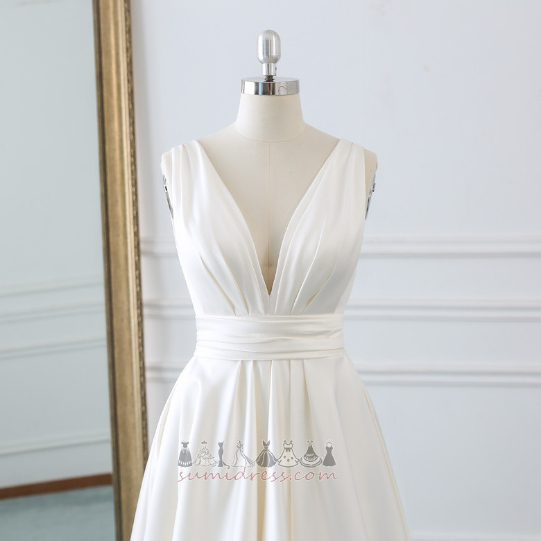 Outdoor Natural Waist Deep v-Neck Backless Sleeveless A-Line Wedding Dress