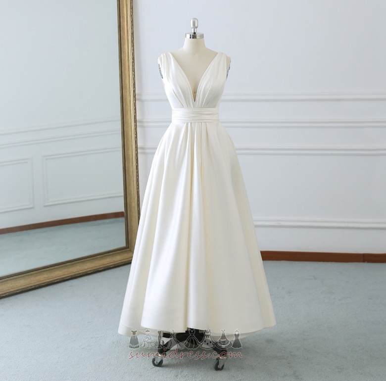 Outdoor Natural Waist Deep v-Neck Backless Sleeveless A-Line Wedding Dress