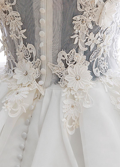 Outdoor Natural Waist Short Sleeves Capped Sleeves Zipper Up Lace Wedding Dress