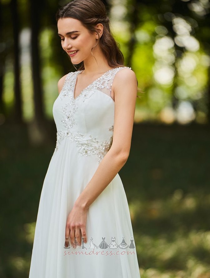 Outdoor Ruched Natural Waist Long Sleeveless Chiffon Wedding Dress