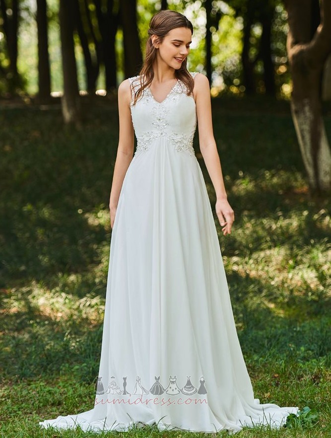 Outdoor Ruched Natural Waist Long Sleeveless Chiffon Wedding Dress