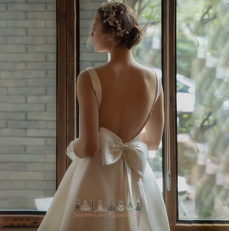 Outdoor Square Tea Length Simple Backless Natural Waist Wedding Dress