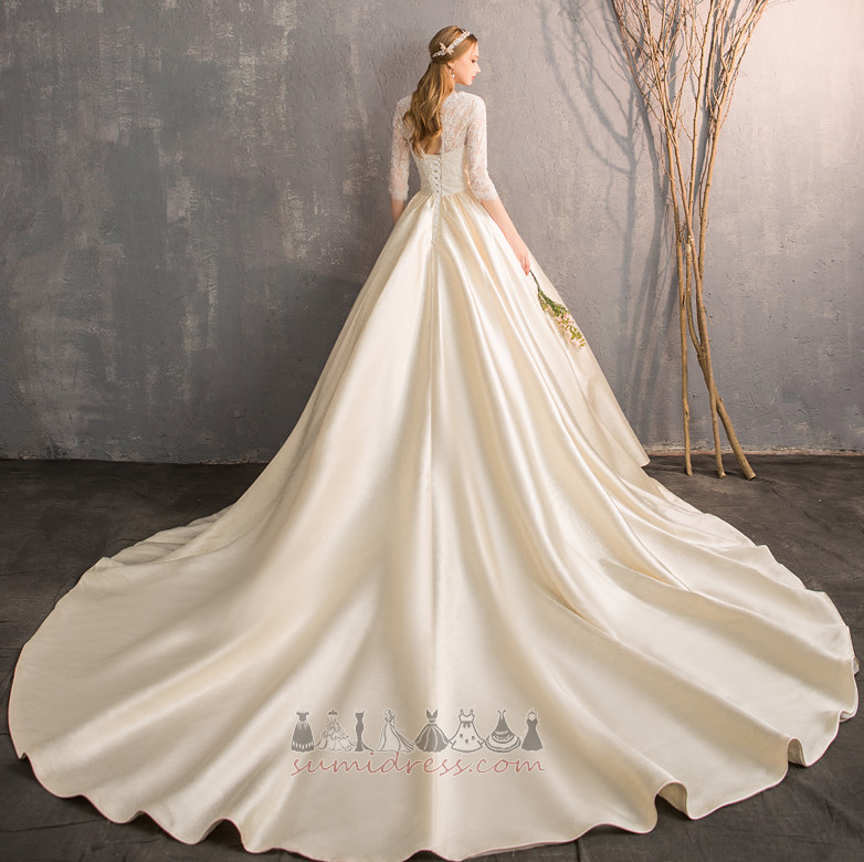 падати формальний атлас V-подібним вирізом Довго зал Весільна сукня