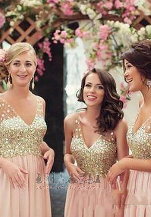 Pakaian gadis pengisi pengantin Chiffon Pir Pinggang semulajadi V-leher Menyapu Kereta Api Manik