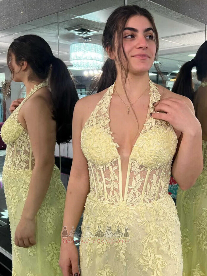 Pakaian malam Renda Menyapu Kereta Api Paha-tinggi Slit Poket zip sehingga Baju singkat