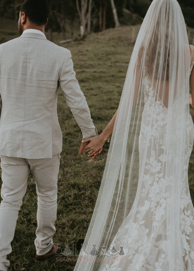 Pakaian perkahwinan Sarung keris V-leher Romantik Terdedah Tanpa lengan Kolam
