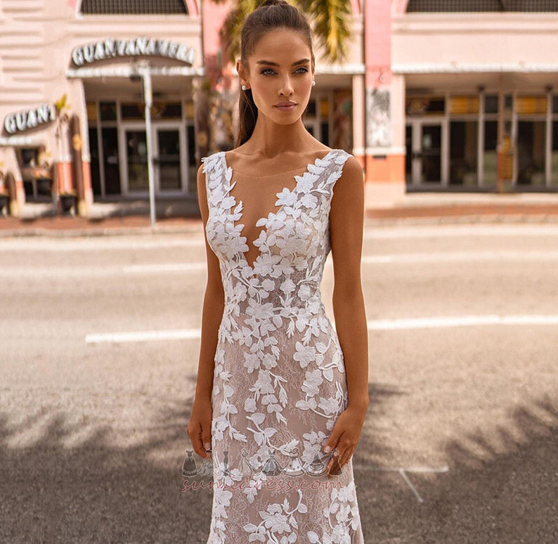 Pakaian perkahwinan Terdedah Renda Tanpa lengan kecil molek Cloze Pinggang semulajadi