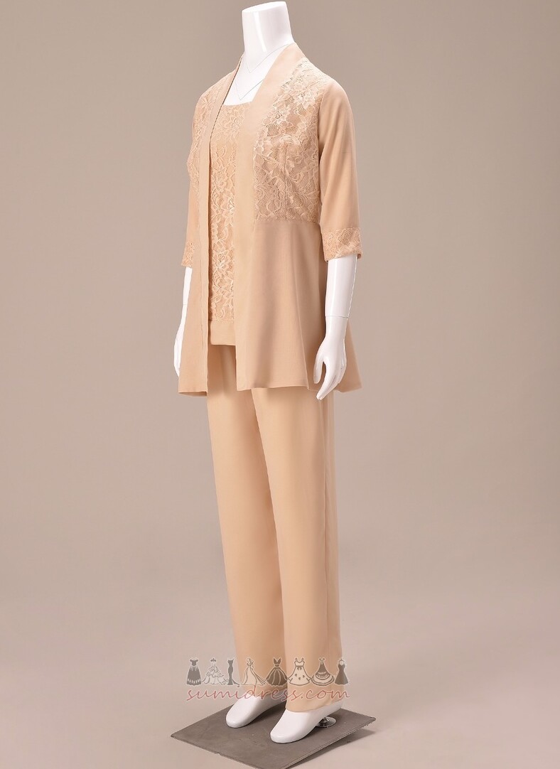 Παντελόνι κοστούμι φόρεμα Τετράγωνο Δαντέλα επικάλυψης Δαντέλα Άνοιξη Τα τρία τέταρτα μανίκια