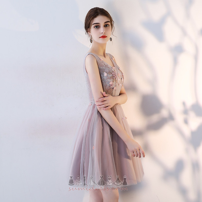 παράνυμφος φόρεμα A γραμμή Καλοκαίρι Φυσικό Αμάνικο Τονισμένα ροζέτα Τούλι