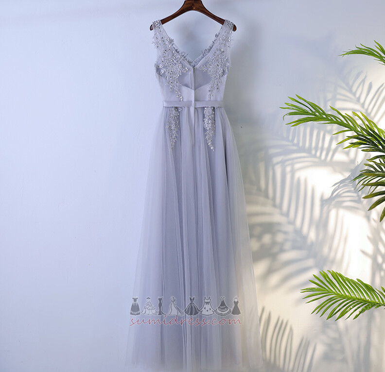 Παράνυμφος φόρεμα Γραμμή Α Αμάνικο Λαιμόκοψη V Μήκος όροφος Φερμουάρ επάνω Τούλι