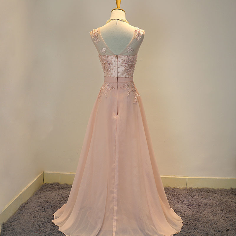 Παράνυμφος φόρεμα Σιφόν Φερμουάρ επάνω Σέσουλα Φυσικό Μακρύς Απλικέ