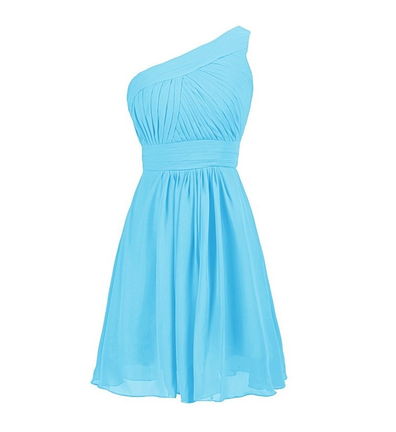 Παράνυμφος φόρεμα Σιφόν Μέχρι το Γόνατο πιέτα Αμάνικο Ασύμμετρη λαιμό Φυσικό
