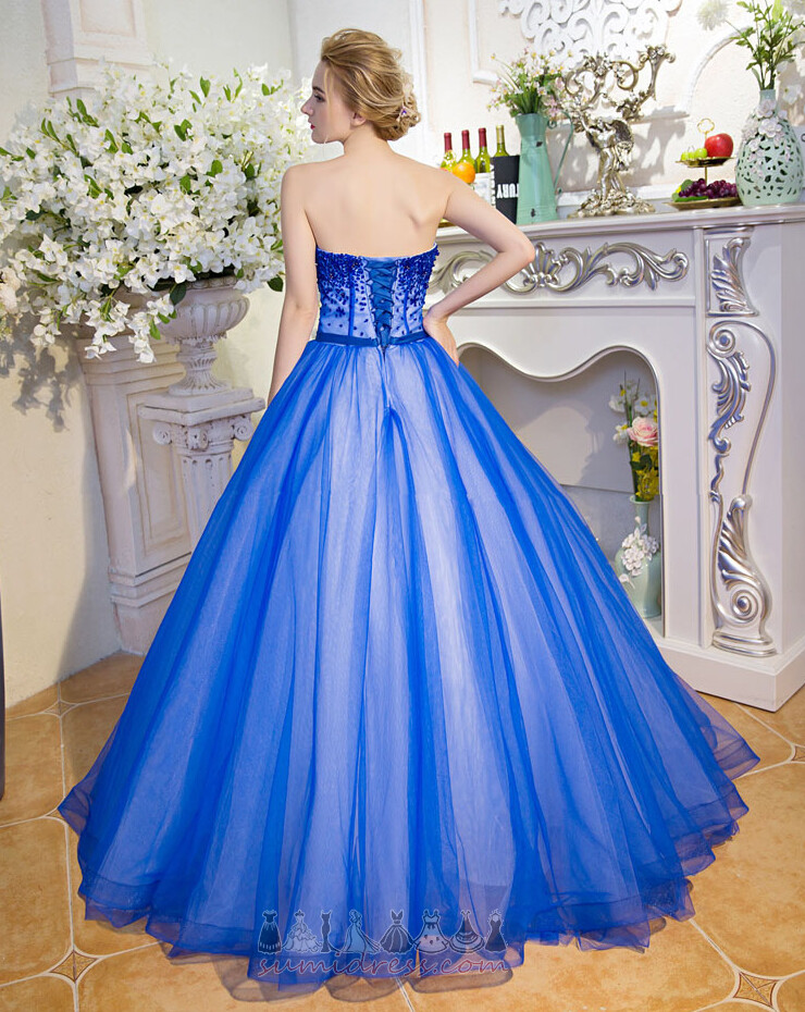 Party A-Line Long Hourglass Lace-up Tulle Prom Dress