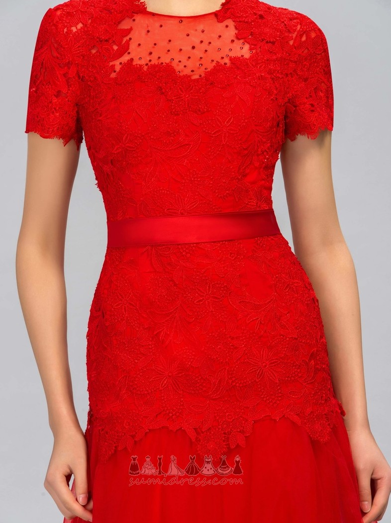 Party Elegant Lace Overlay Applique Short Sleeves A-Line Evening Dress