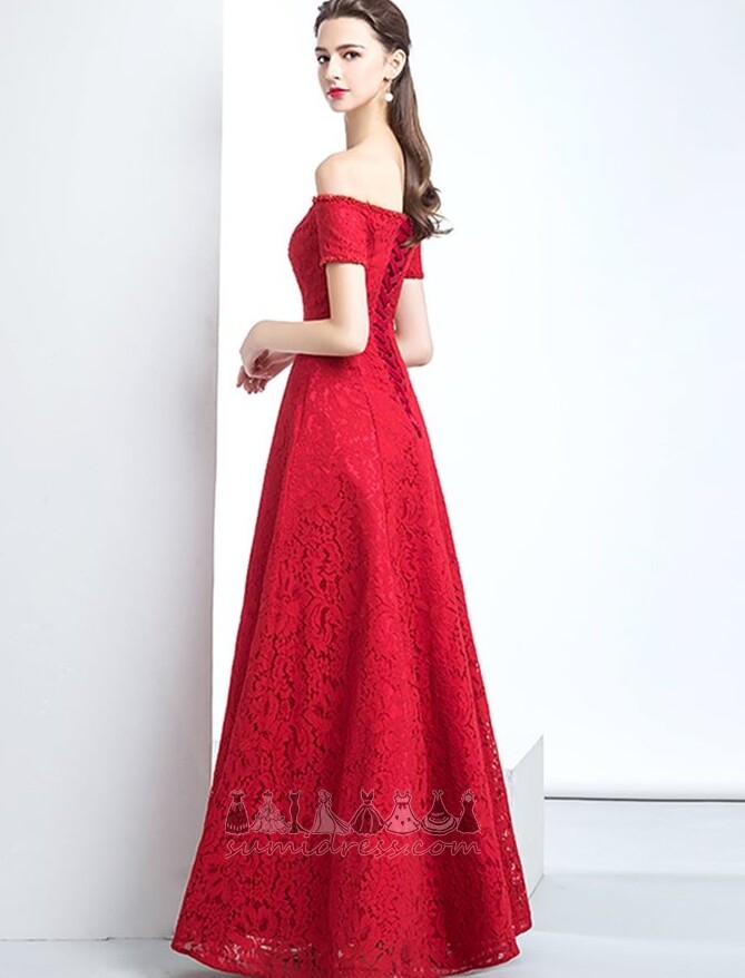 Party Off Shoulder Floor Length Lace Sweep Train A-Line Evening Dress