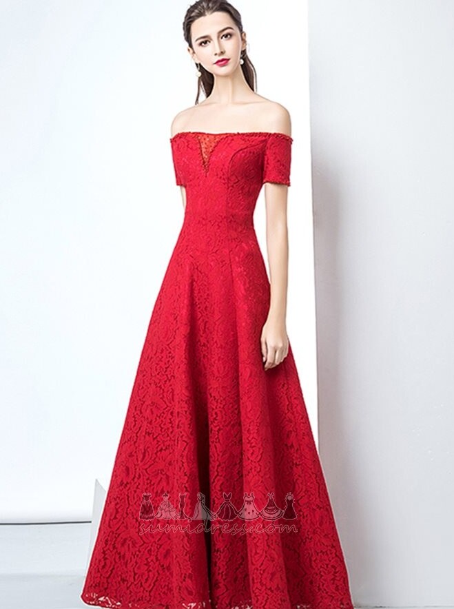 Party Off Shoulder Floor Length Lace Sweep Train A-Line Evening Dress