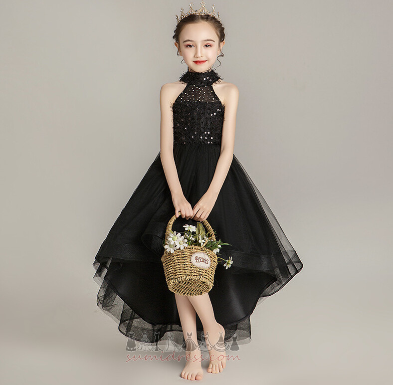 Payetli Asimetrik satış Parti Doğal belden Organze Çiçek kız elbisesi