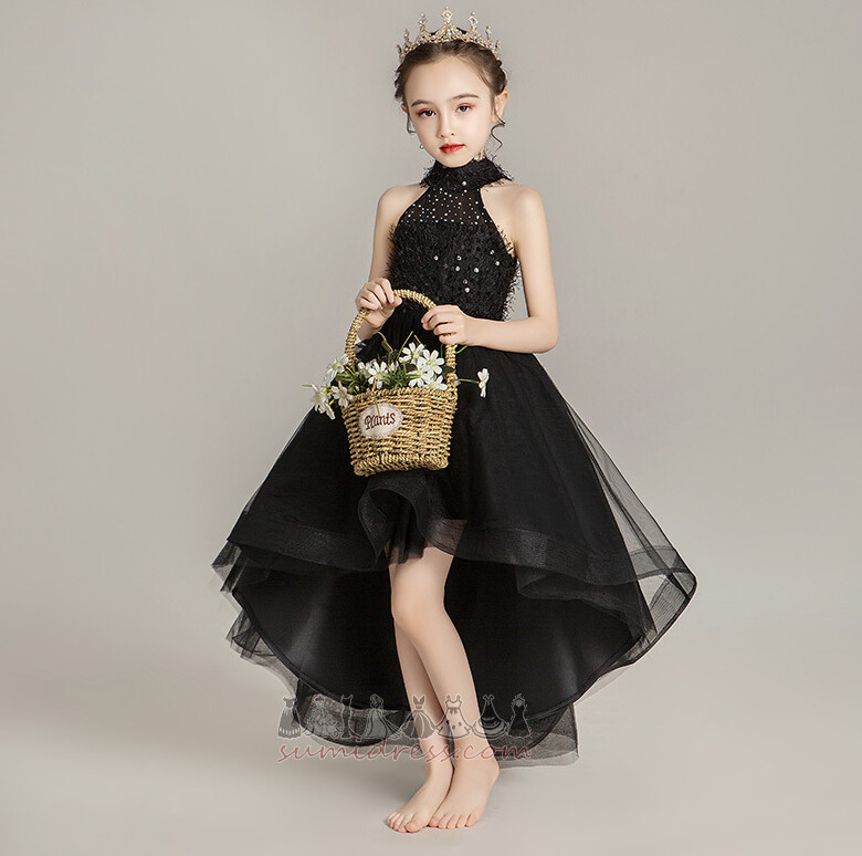 Payetli Asimetrik satış Parti Doğal belden Organze Çiçek kız elbisesi