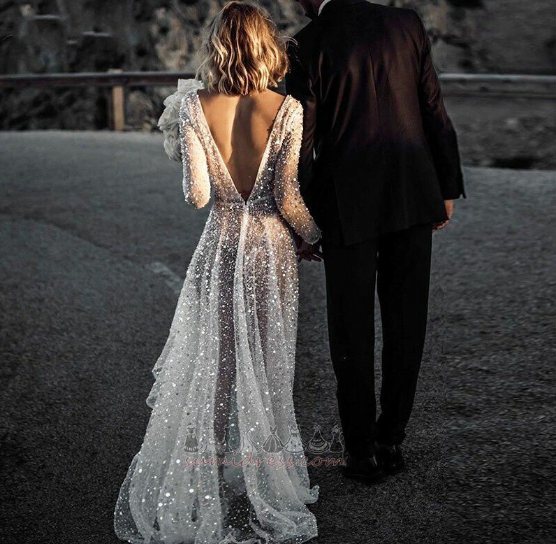 Payetli Romantik Orta Sırtı açık Açık Bir çizgi Düğün Elbise
