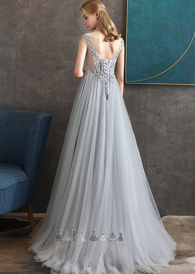 plačiu kaklu Berankovis Nėriniai-up Grindų ilgis Elegantiškas Linija Vakarinės suknelė