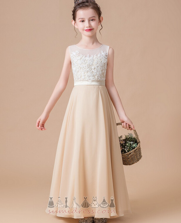 Платье девушки цветка A-линия драгоценность элегантный средний лето замочная скважина