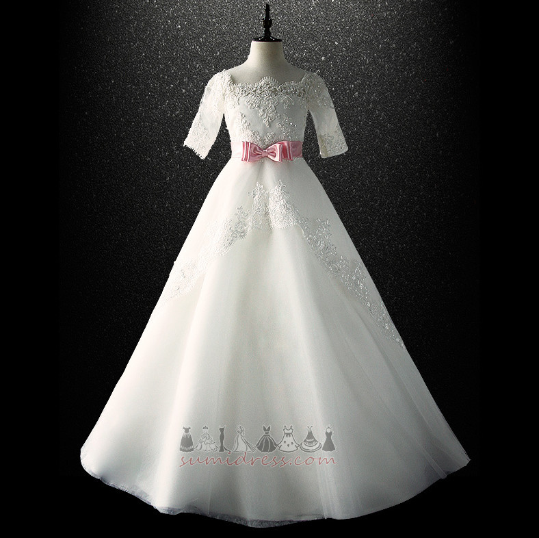 Платье девушки цветка Акцентированные лук повязка Длина пола средний кружево Невидимый рукава