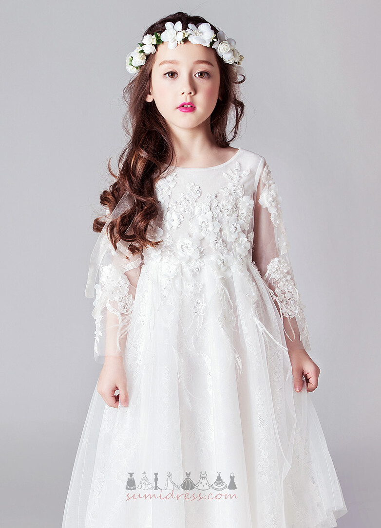 Платье девушки цветка Аппликации очаровательный A-линия Природные Талия Long sleeves