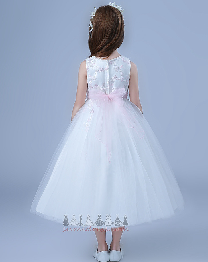 Платье девушки цветка Аппликации весна Акцентированные лук Молния вверх драгоценность