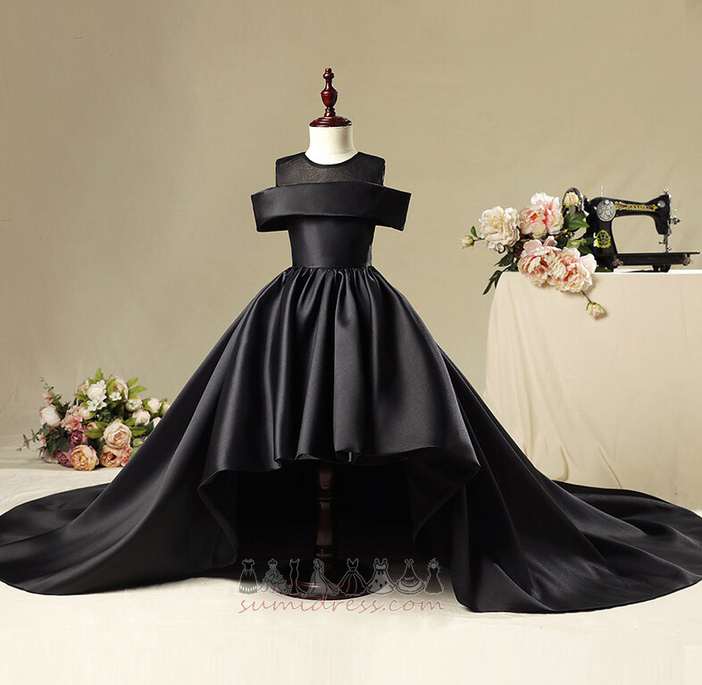 Платье девушки цветка Асимметричный весна С плеча Молния вверх крышками рукава свадьба