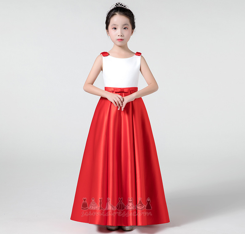Платье девушки цветка атласная A-линия средний драгоценность Show / Performance Акцентированные лук