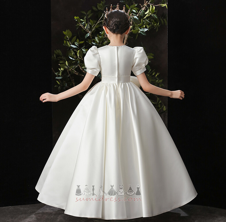 Платье девушки цветка атласная A-линия средний Природные Талия пуф рукава V-образным вырезом