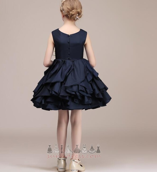 Платье девушки цветка атласная Природные Талия длиной до колена средний Без рукавов драгоценность