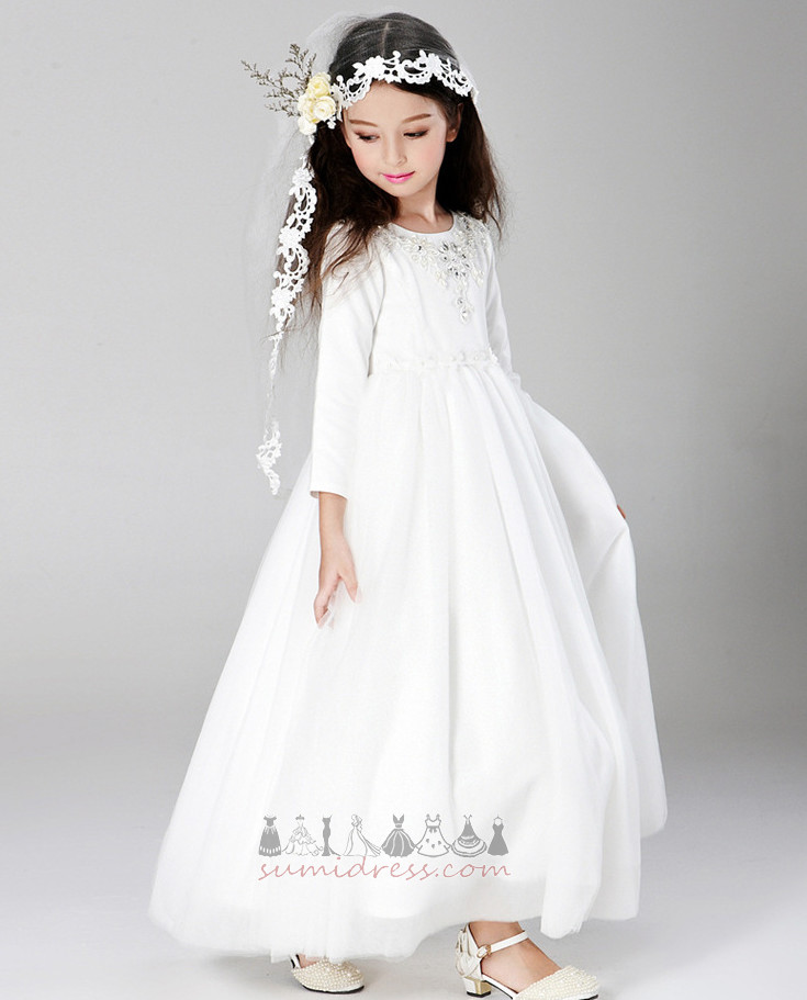 Платье девушки цветка Длина лодыжки драгоценность Long sleeves A-линия драгоценностями лиф