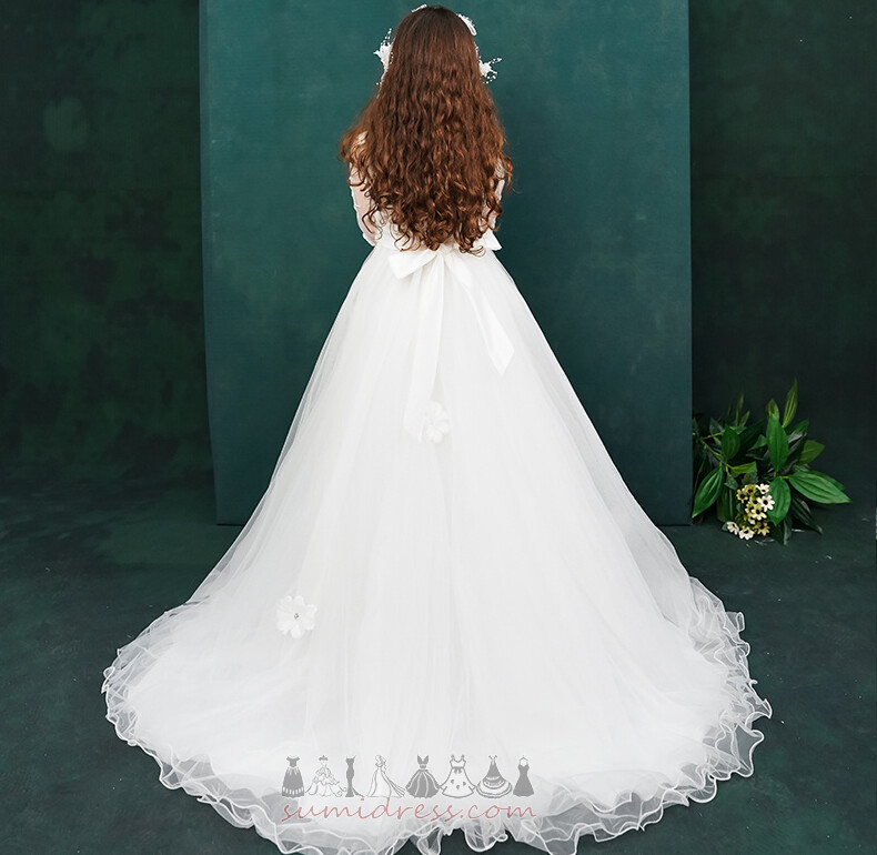 Платье девушки цветка драгоценность Молния вверх Три четверти рукава Природные Талия