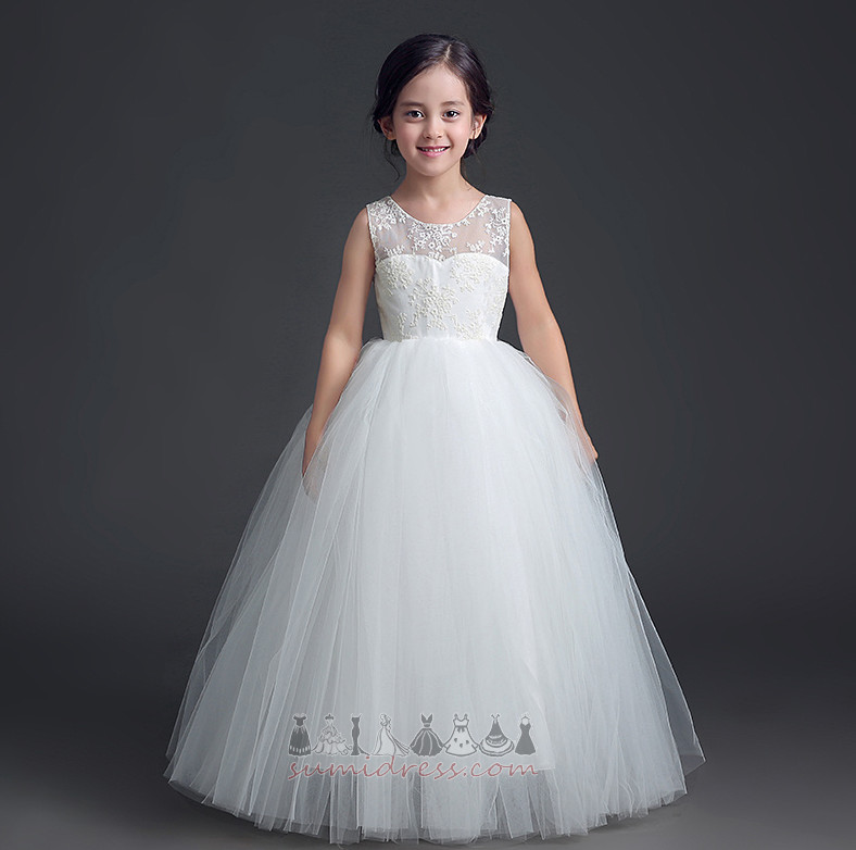 Платье девушки цветка элегантный Бато Аппликации свадьба Природные Талия средний