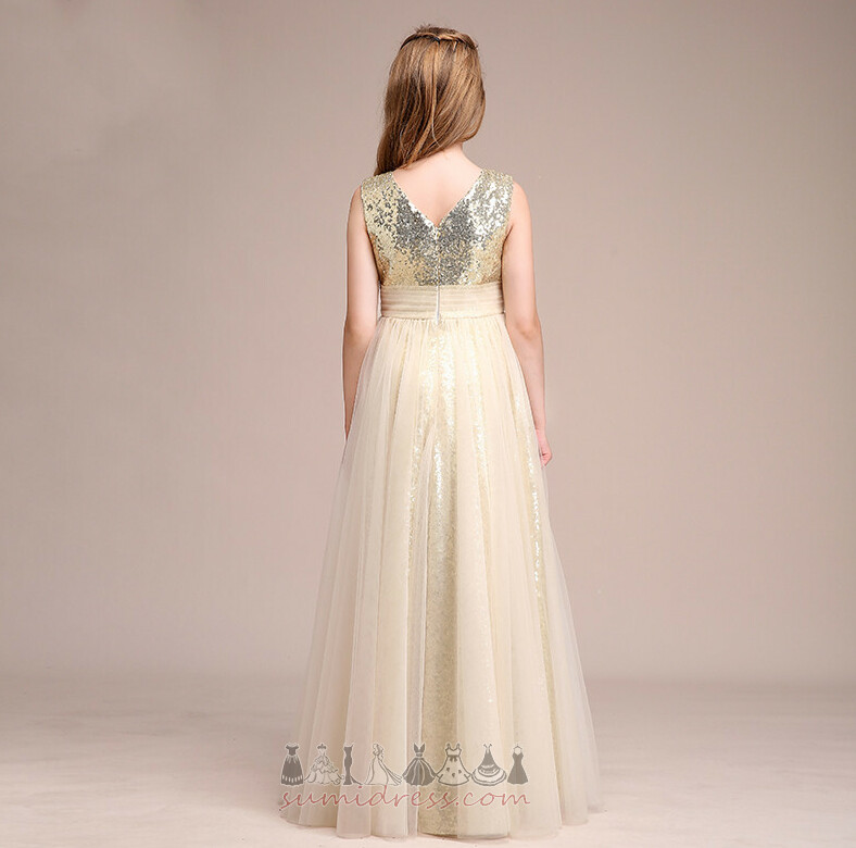 Платье девушки цветка элегантный тюль блестками лиф Молния вверх блестками A-линия