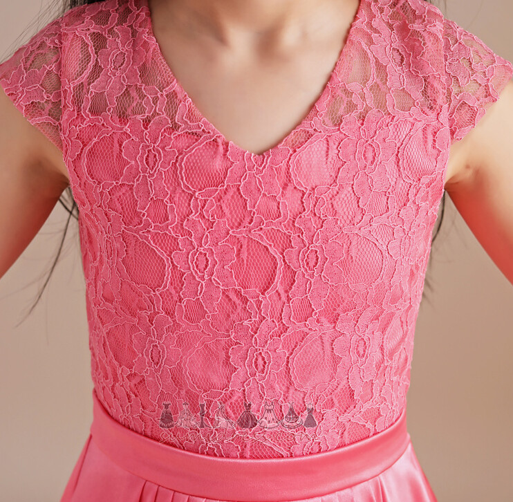 Платье девушки цветка Кружевной оверлея V-образным вырезом крышками рукава свадьба