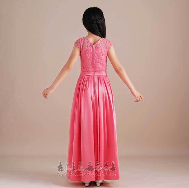 Платье девушки цветка Кружевной оверлея V-образным вырезом крышками рукава свадьба