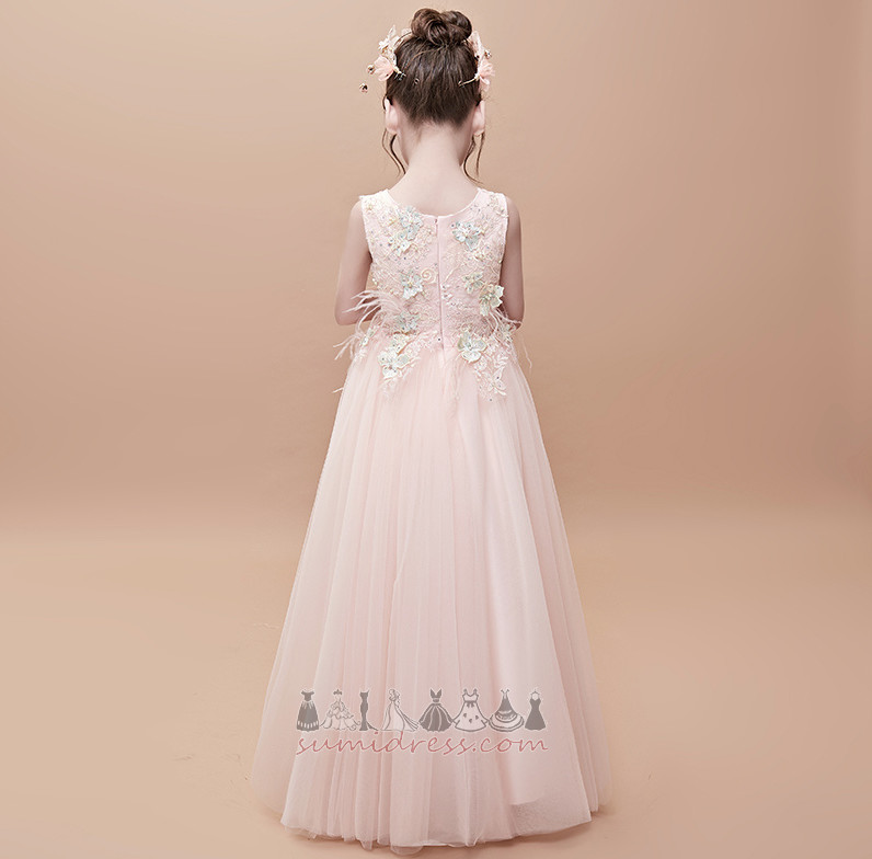 Платье девушки цветка Молния вверх формальный тюль Природные Талия драгоценность Длина лодыжки