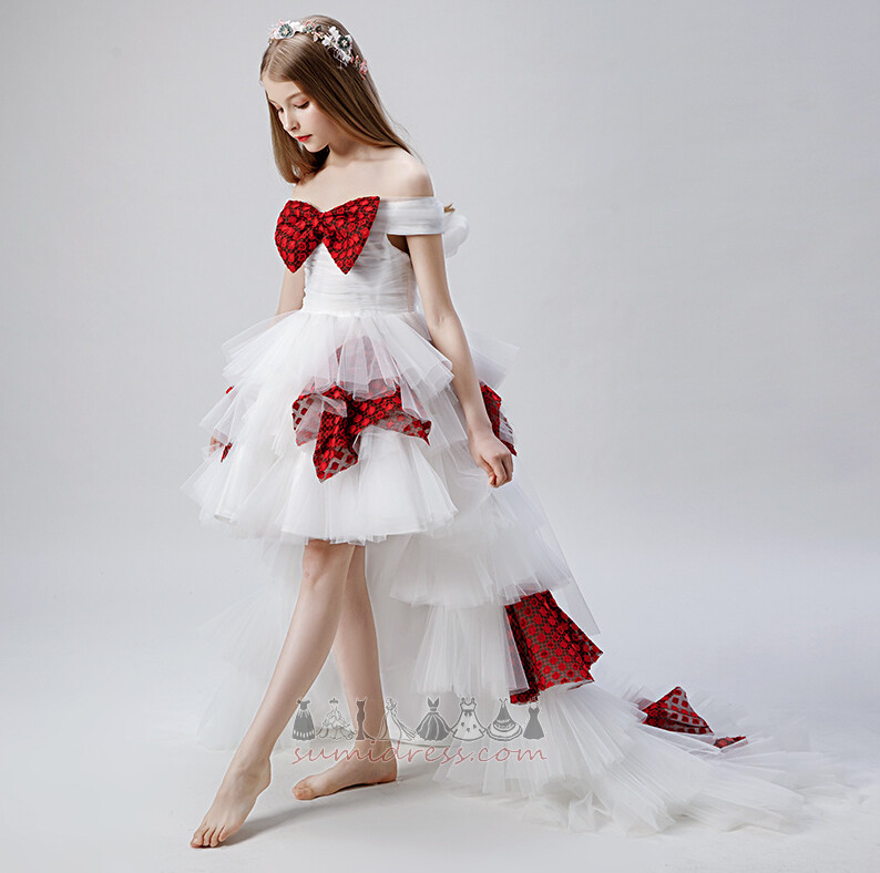 Платье девушки цветка очаровательный Асимметричный крышками рукава Асимметричный многослойный