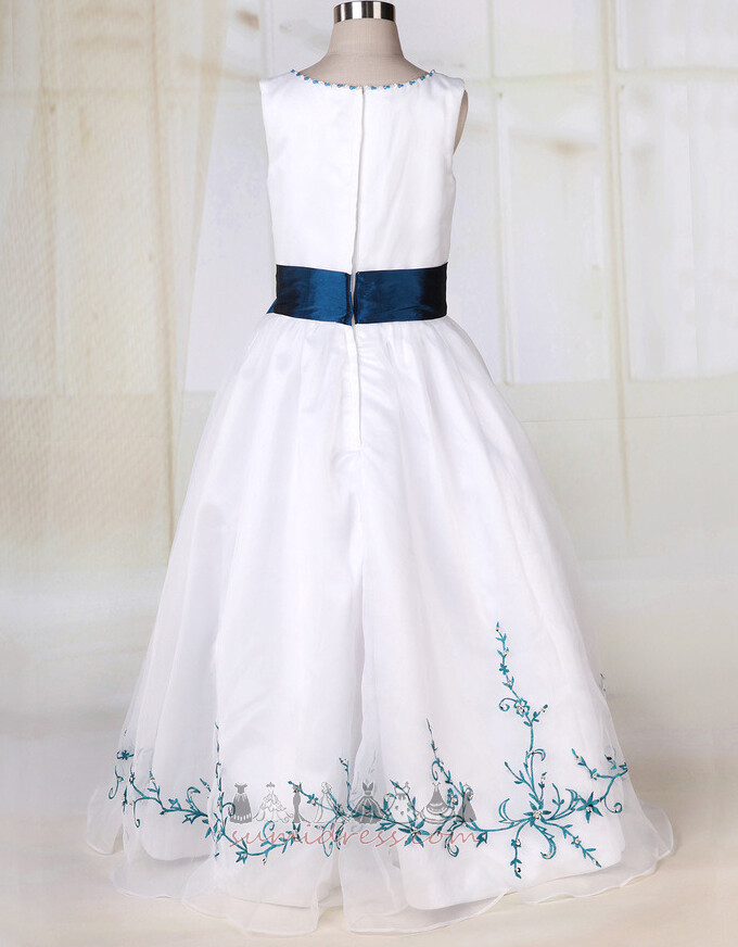 Платье девушки цветка Органза Принцесса Без рукавов Вышивка Маленький низкой талией