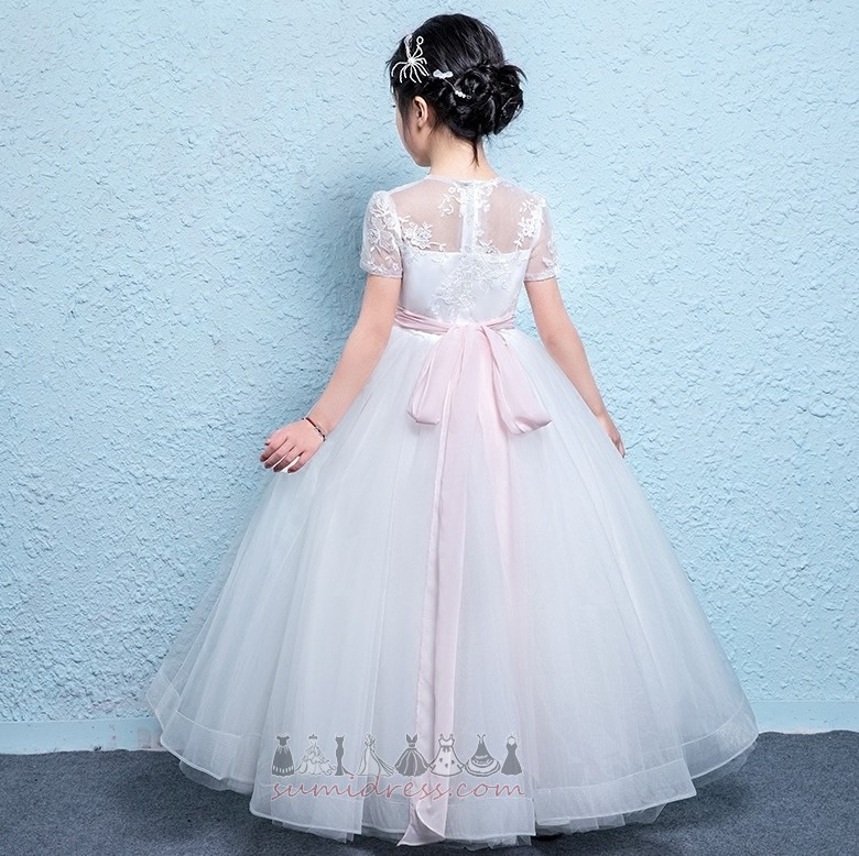 Платье девушки цветка Пояса A-линия формальный Акцентированные лук Короткие рукава